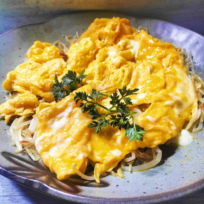 100円以下で出来る✨もやしのXO醤炒め✕卵